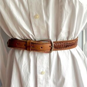 Vintage Handmade Boho Brown Leather Belt with Woven Details